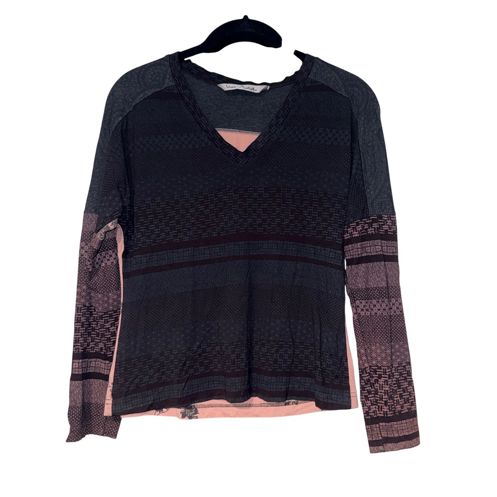 Vixen Australia‎ Boho Y2K Mixed Media Layered V-Neck Top Womens